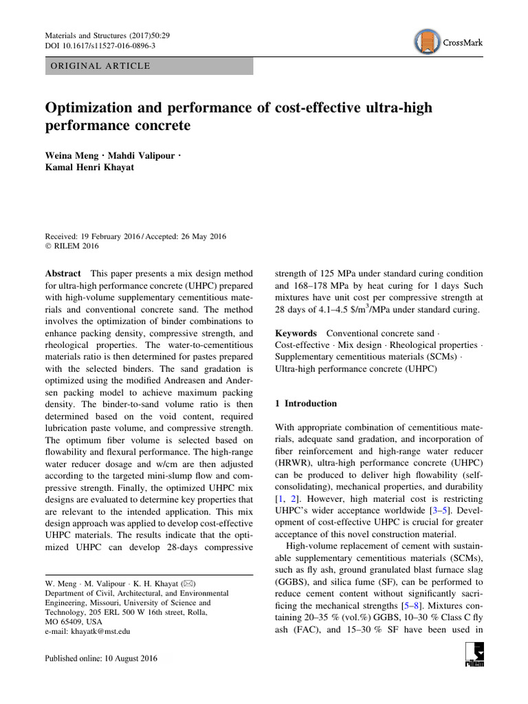 Optimization and Performance of Cost-Effective Ultra-High Performance ...