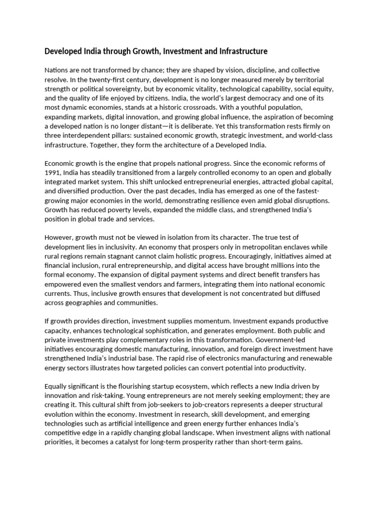 Developed India Through Growth | PDF | Infrastructure | Sustainability
