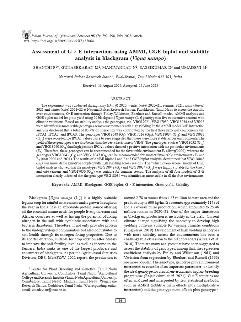 Assessment of G E Interactions Using AMMI GGE Bipl | PDF | Plant ...