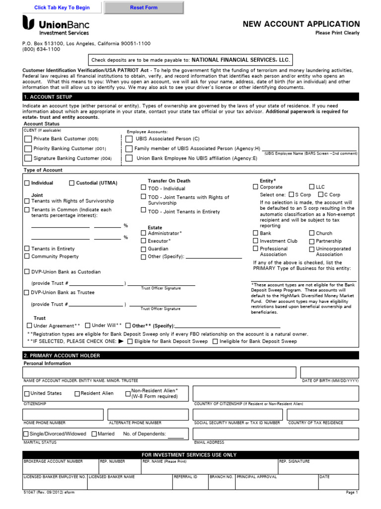 New Account Application - Union Bank | PDF | Identity Document | Investing