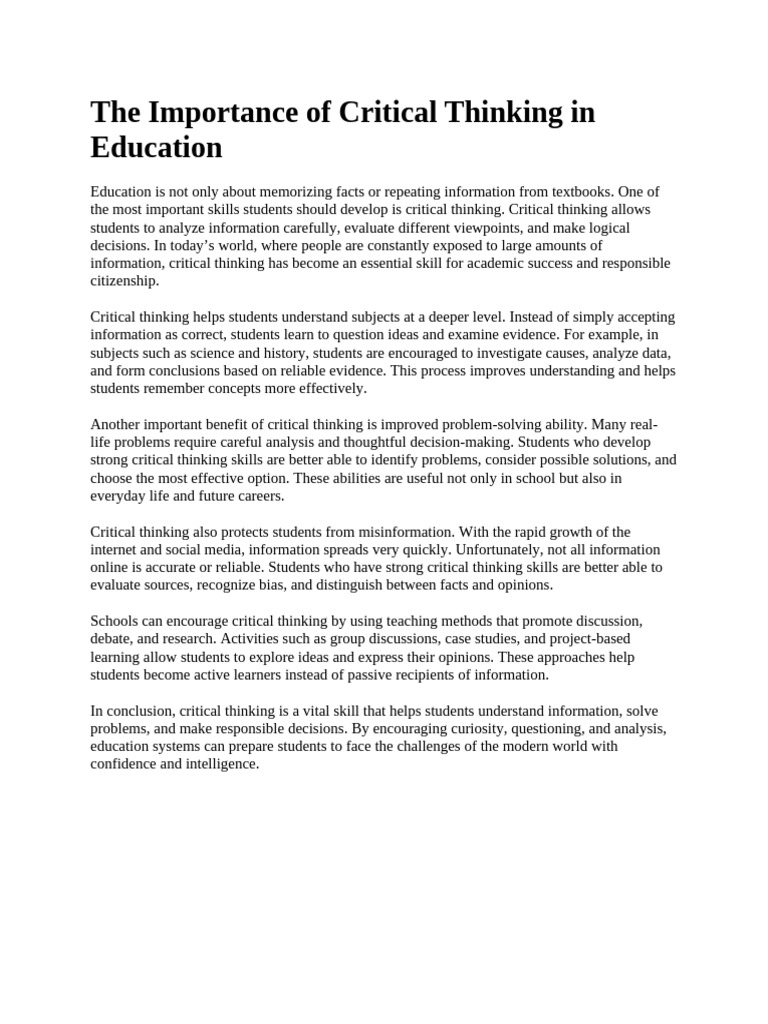 The Importance of Critical Thinking in Education | PDF