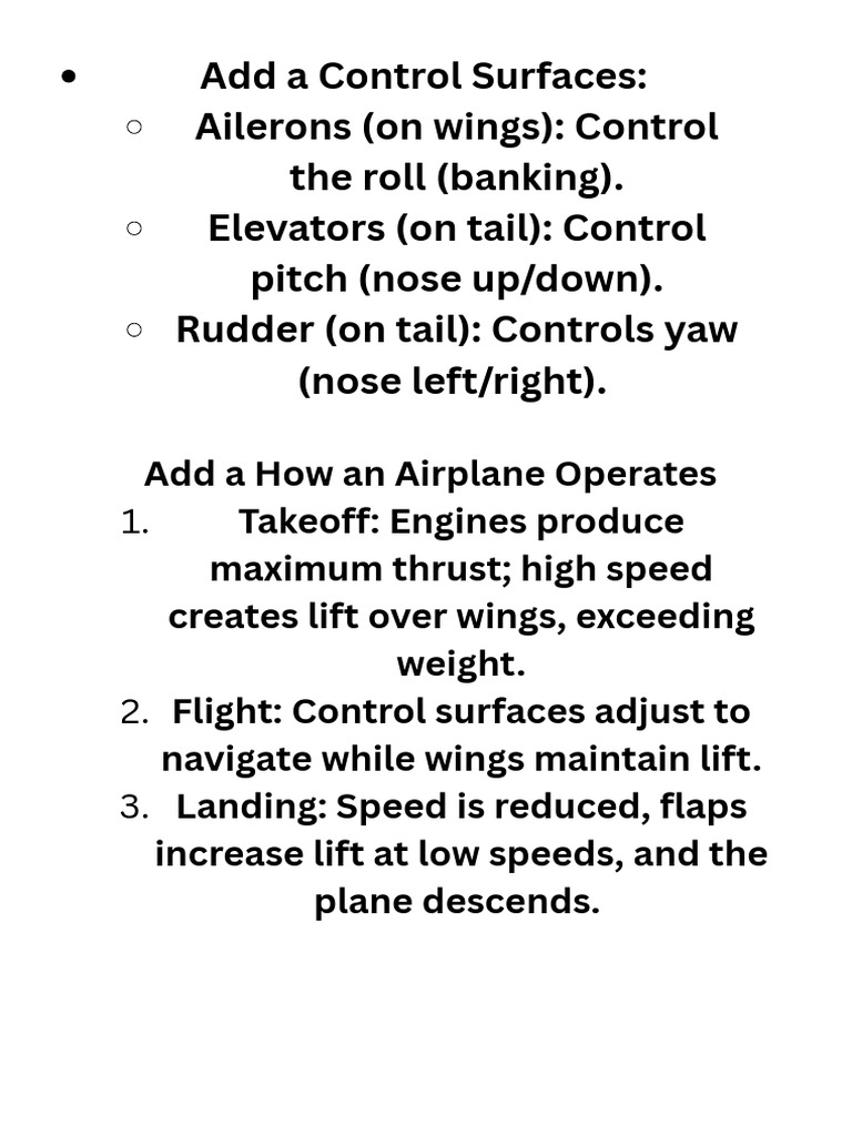 Add a Control Surfaces Ailerons (on Wings) Control the Roll (Banking ...