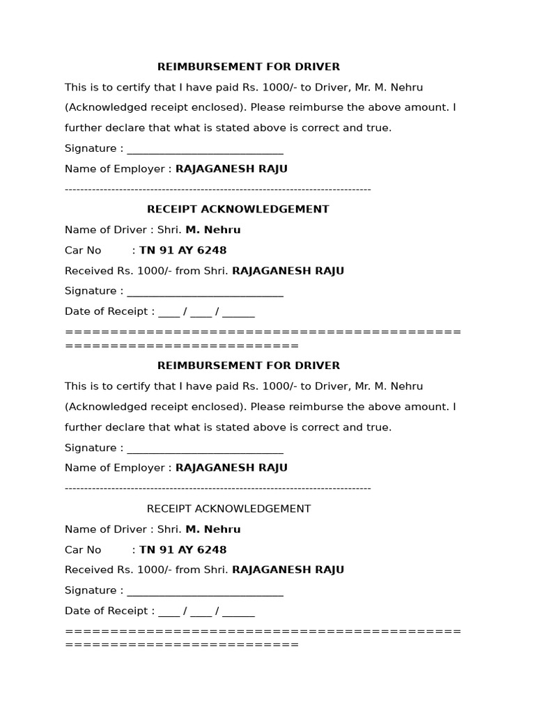 Reimbursement for Driver | PDF