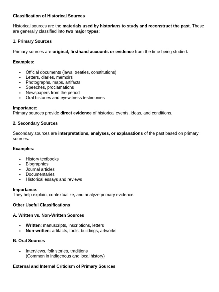 Classification of Historical Sources | PDF