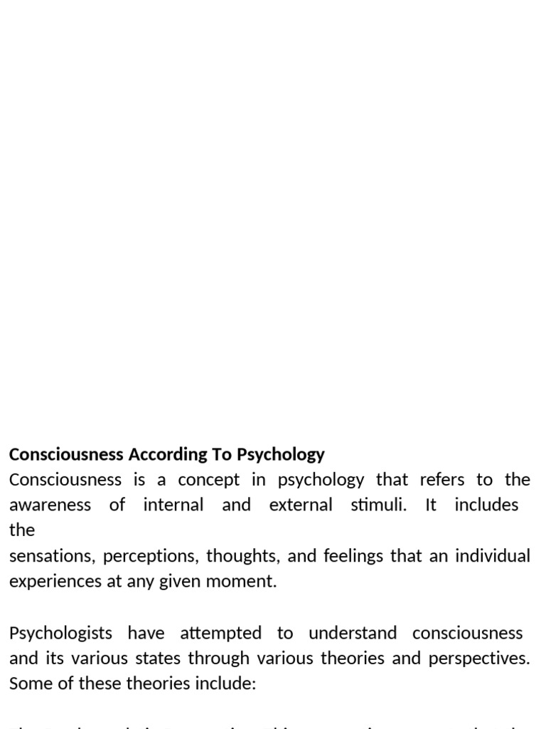 Consciousness According To Psychology | PDF