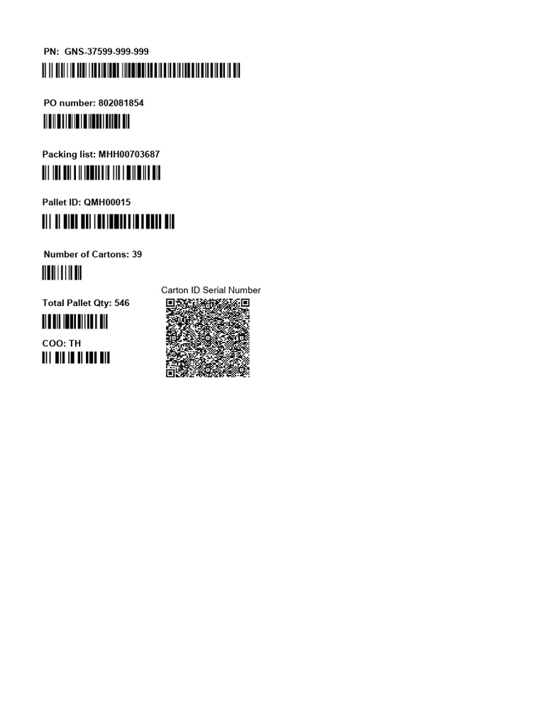 PN: GNS-37599-999-999: Carton ID Serial Number | PDF