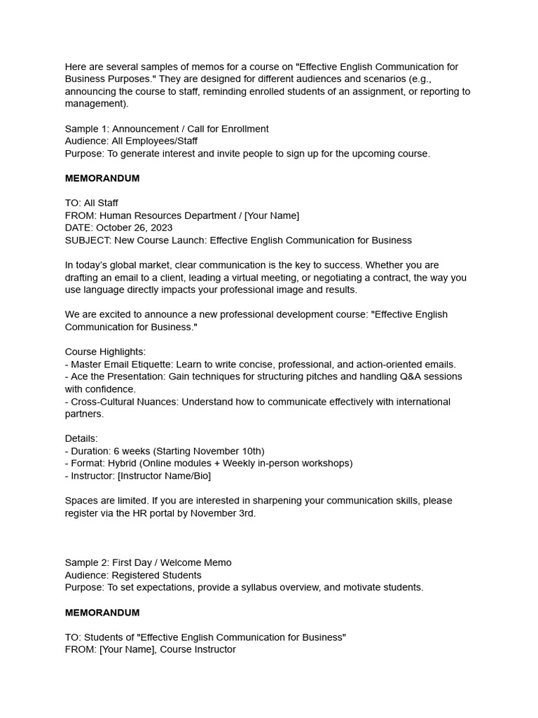 Memo Writing Course Material | PDF | Memorandum | Human Communication