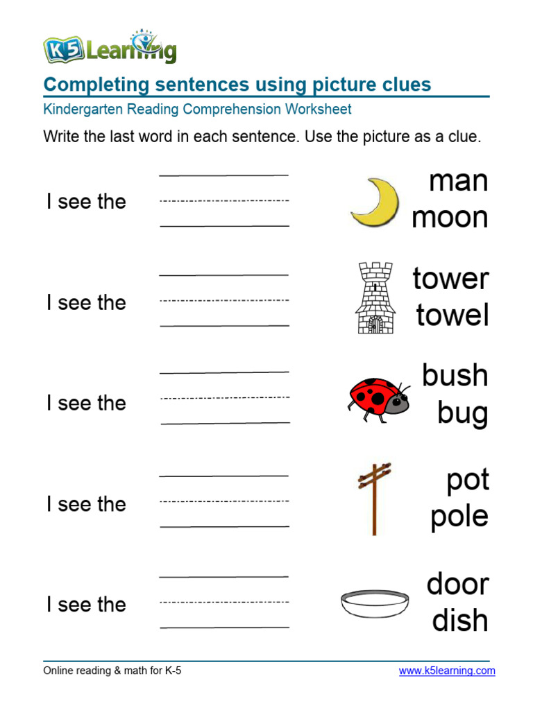 Kindergarten Reading Comprehension Complete Sentence 2 | PDF
