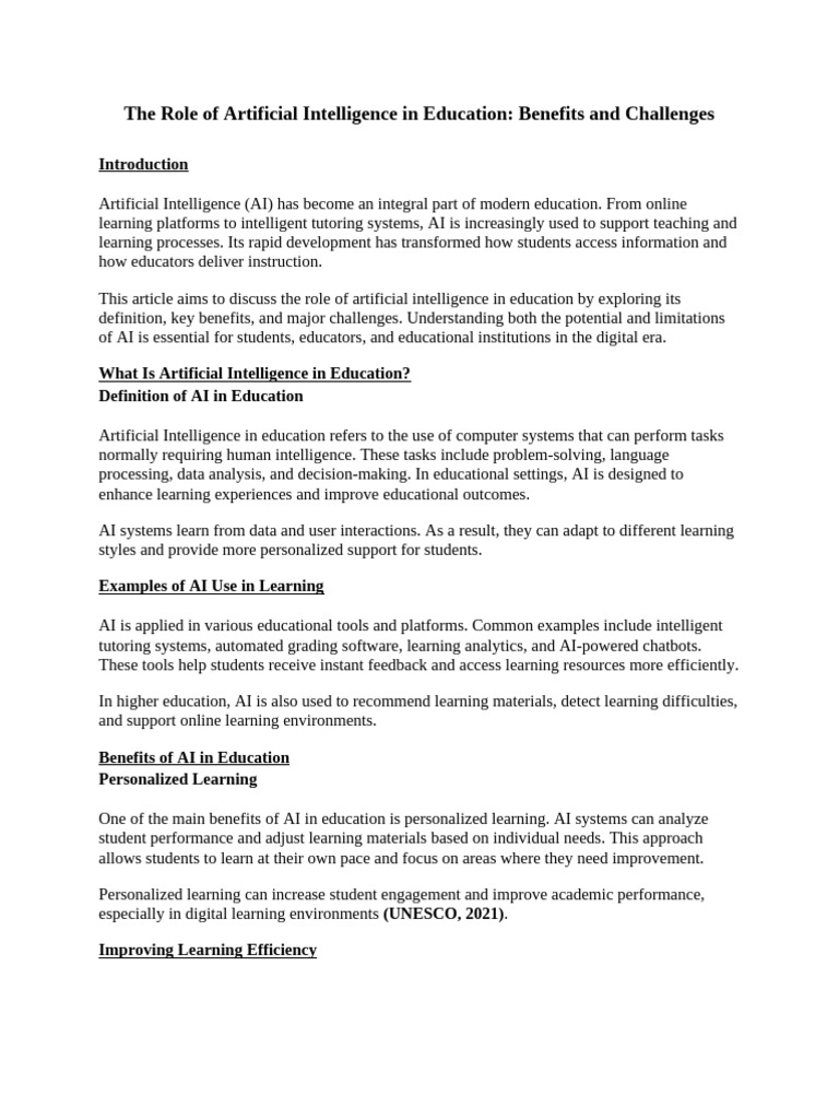 The Role of Artificial Intelligence in Education - Benefits and ...