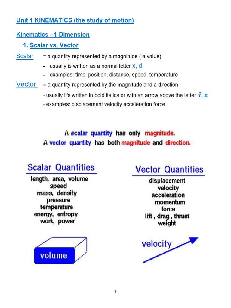 Unit 1 Kinematics - 1 Dimension Notes | PDF | Velocity | Acceleration
