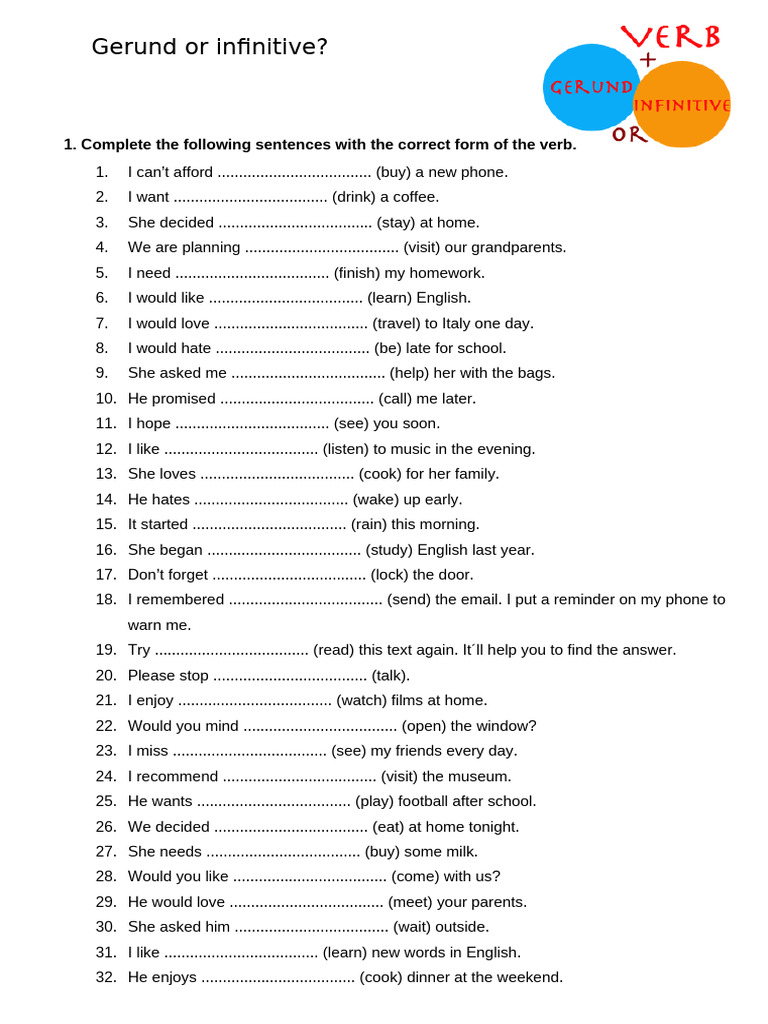 Gerund or Infinitive TASK | PDF
