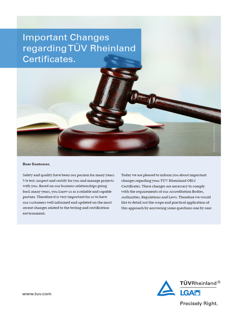 Tuv Rheinland Flyer Changes Regarding Certificates En | PDF