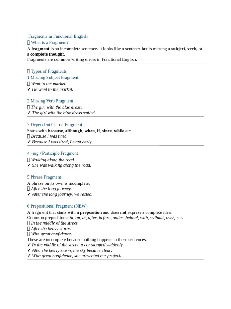 Fragments and Run on Sentences | PDF | Linguistic Typology | Language ...