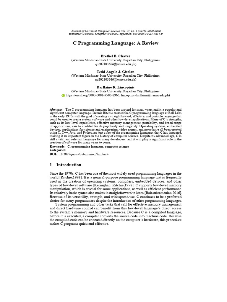 C Programming Language A Review | PDF | Computer Programming | C ...