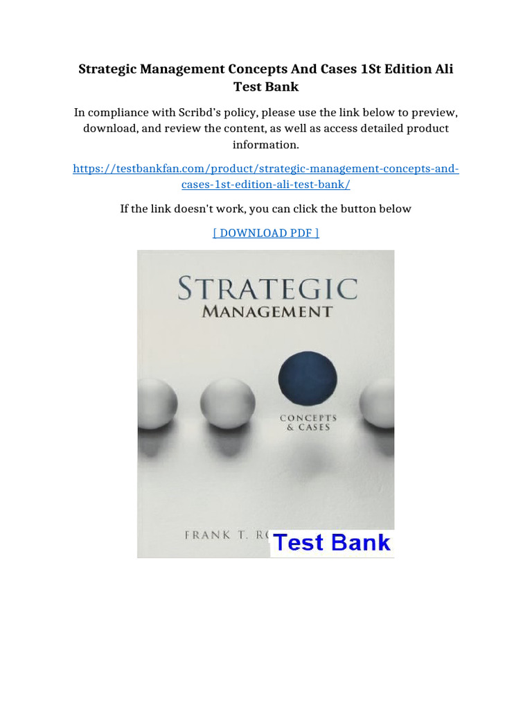 Strategic Management Concepts and Cases 1st Edition Ali Test Bank | PDF ...