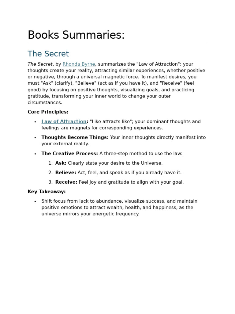 Books Summaries | PDF | Law Of Attraction (New Thought) | Wealth