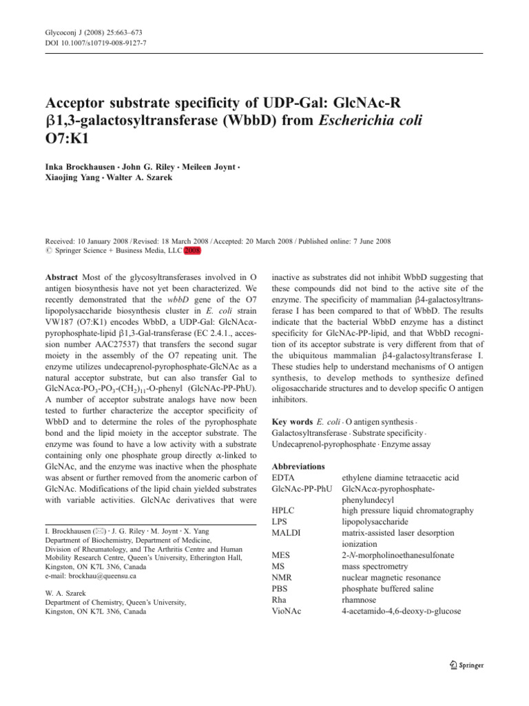 Acceptor Substrate Specificity of UDP-Gal GlcNAc-R | PDF ...