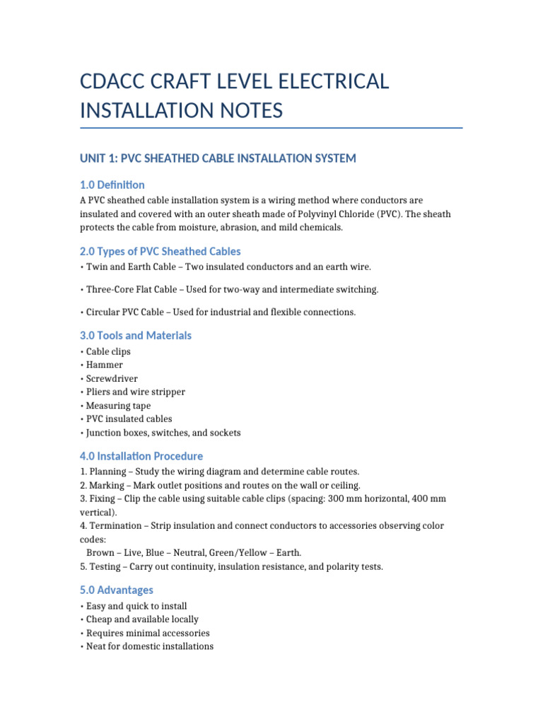 CDACC Craft Electrical Installation Systems Notes | PDF | Electrical ...