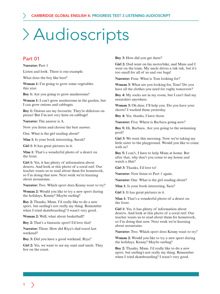 GE 4 Progress Test Audioscripts | PDF | Rock Climbing