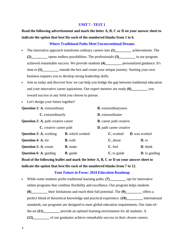 Unit 7 - Test 1 | PDF