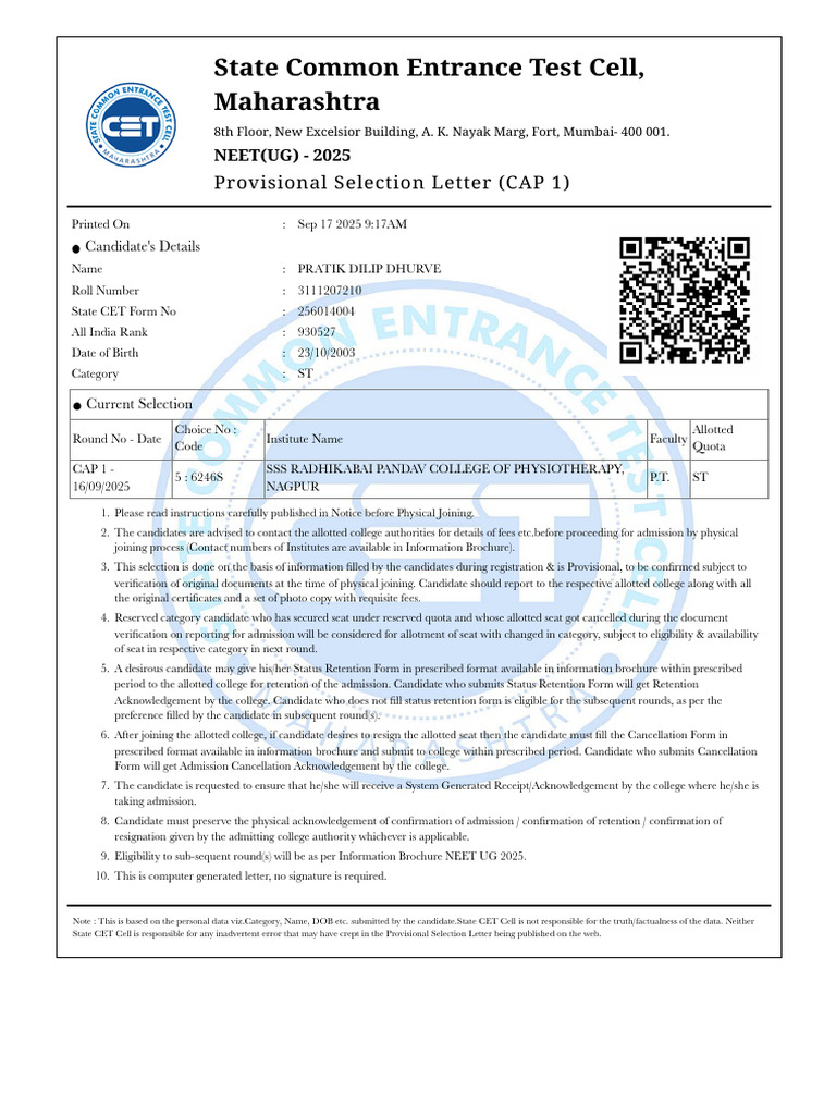 Selection Letter | PDF