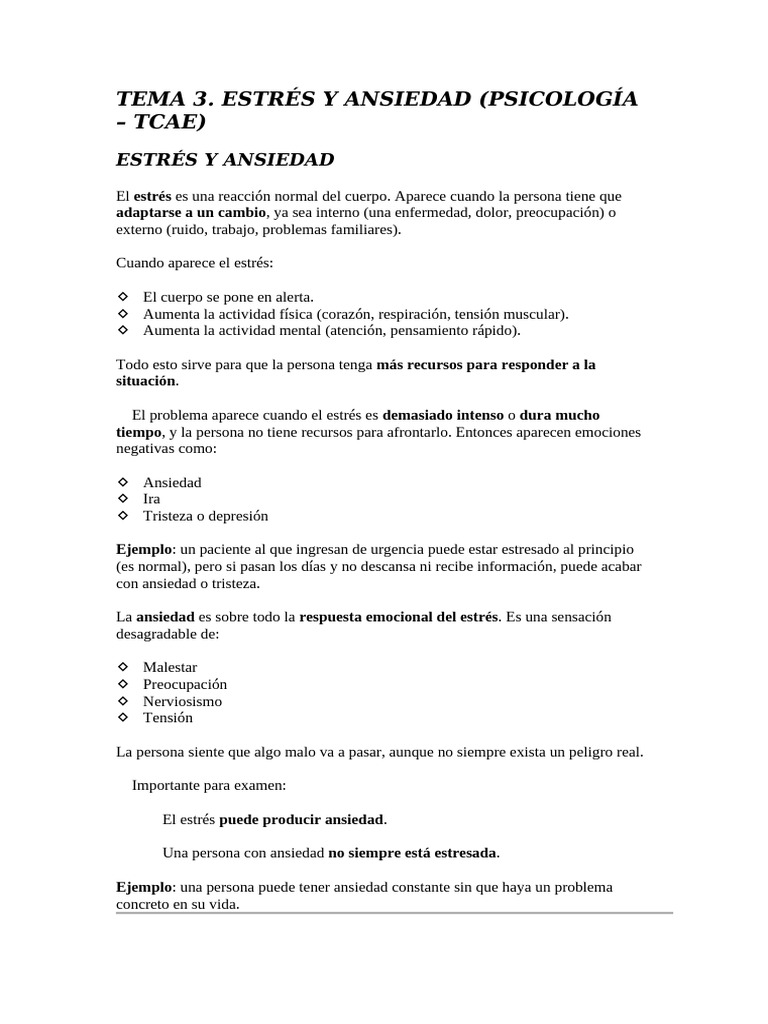 TEMA 3. Estres y Ansiedad PDF | PDF | Ansiedad | Estrés (biología)