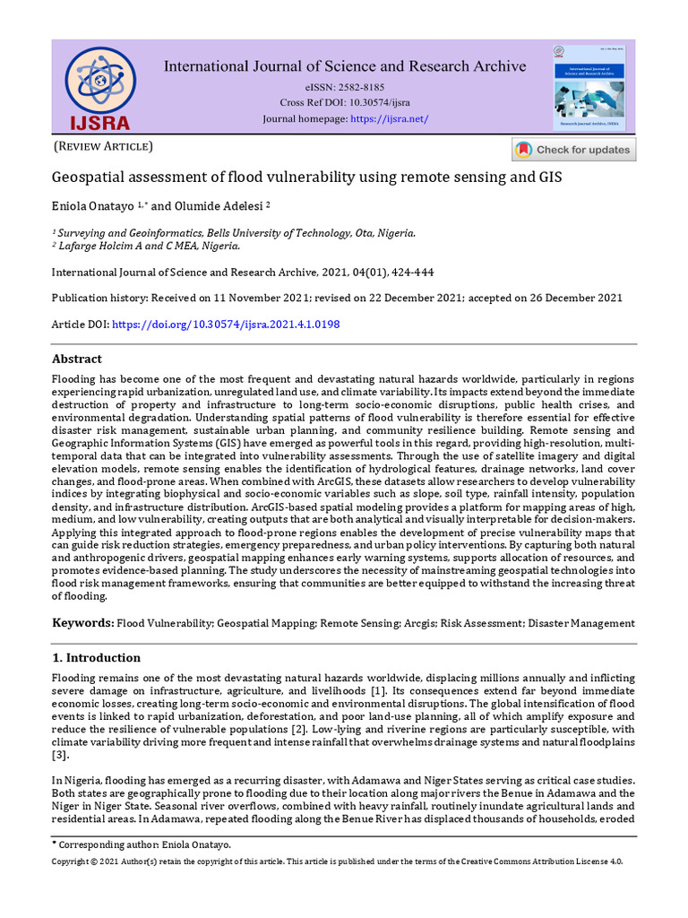 Geospatial Assessment of Flood Vulnerability Using Remote Sensing and ...