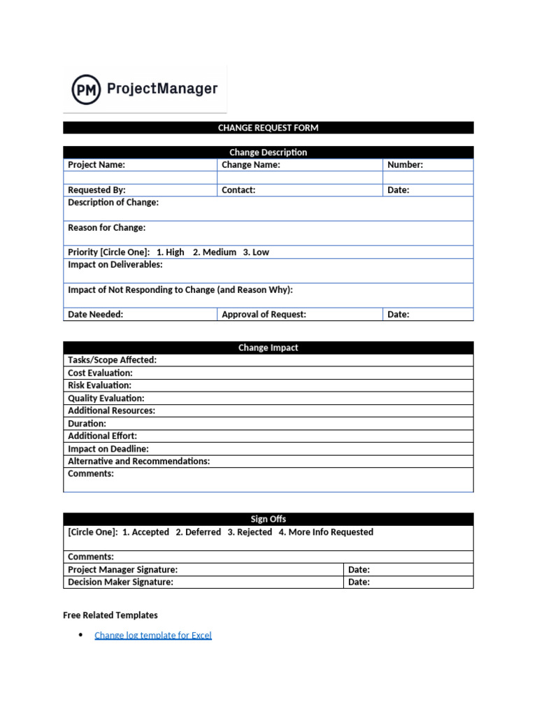 Change Request Template ProjectManager WLNK NL | PDF
