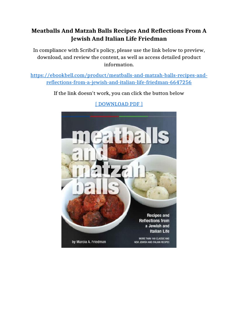 Meatballs And Matzah Balls Recipes And Reflections From A Jewish And ...