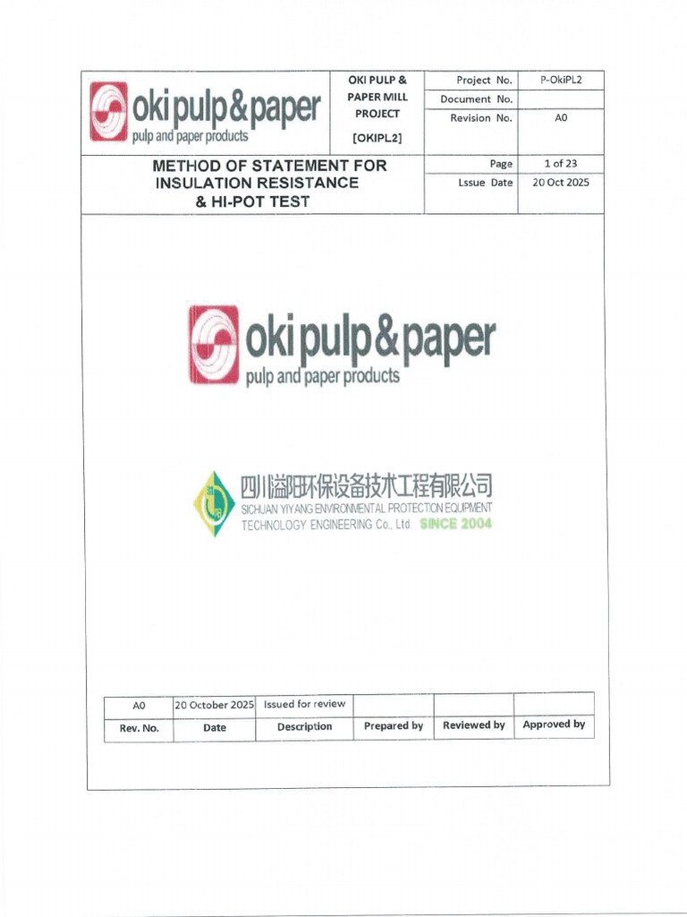 Method of Statement for Hi-Pot Test | PDF