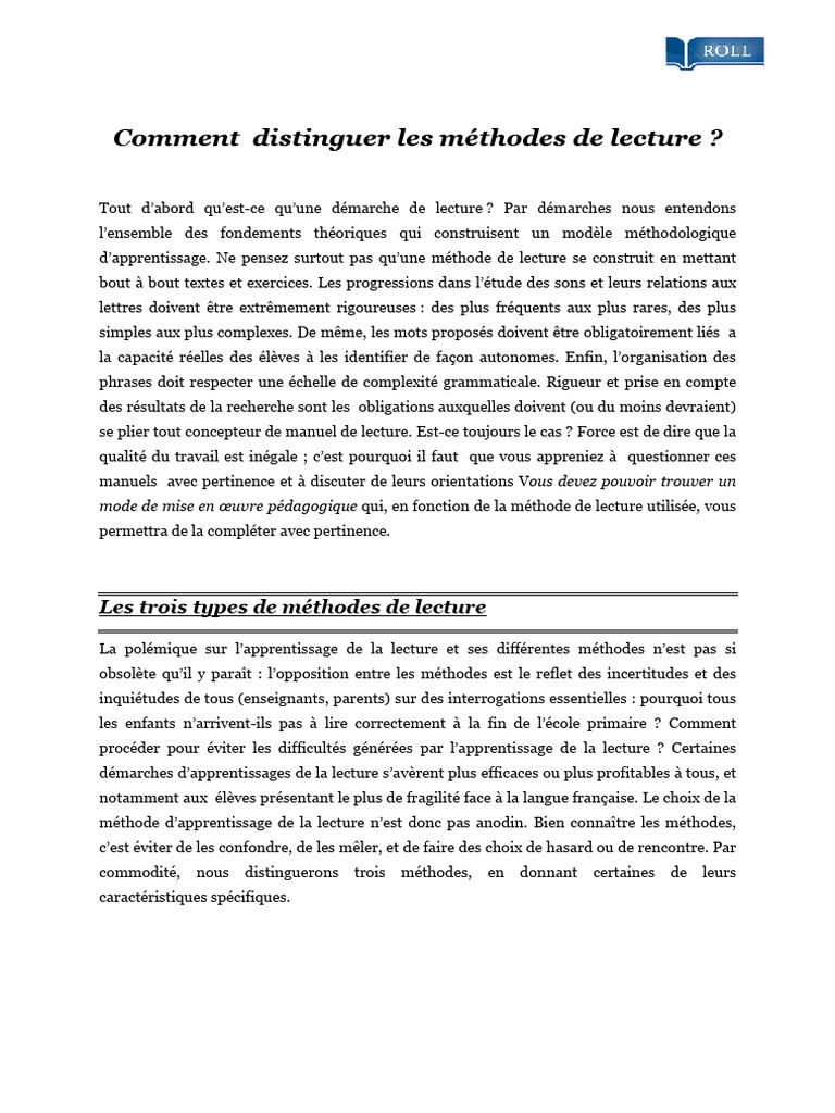 Methodes de Lecture | PDF | Apprentissage | Linguistique