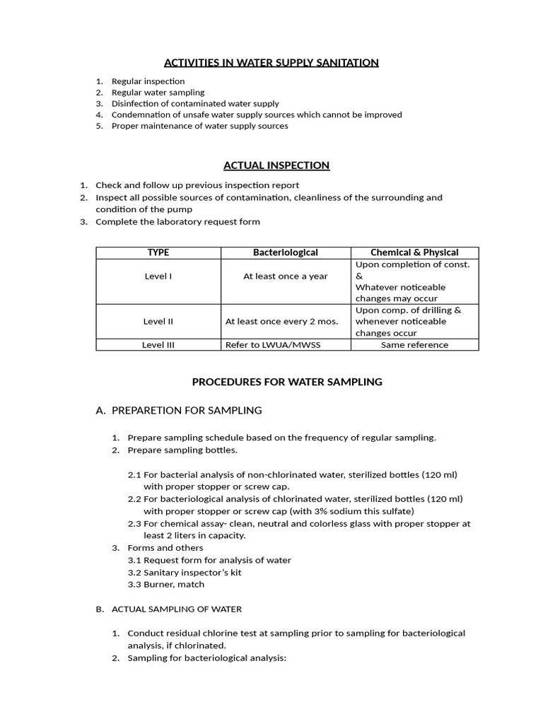 Activities in Water Supply Sanitation | PDF | Water