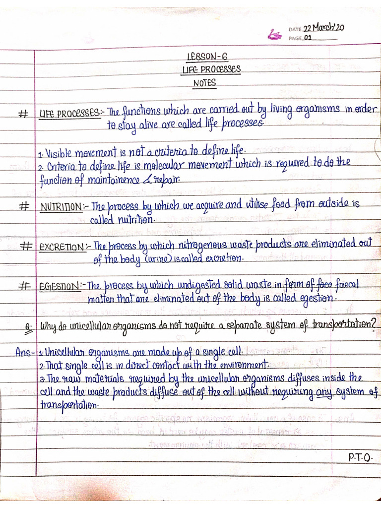 Life Processes NOTES | PDF