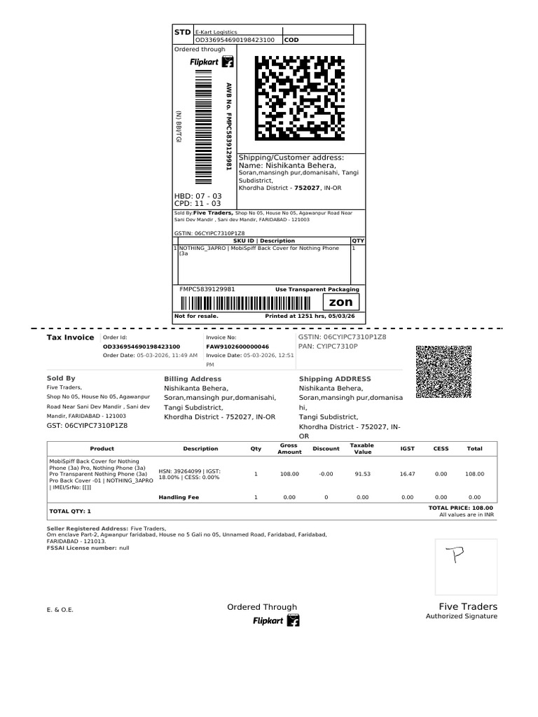 Flipkart Labels 05 Mar 2026-12-51 | PDF | Invoice | Taxation