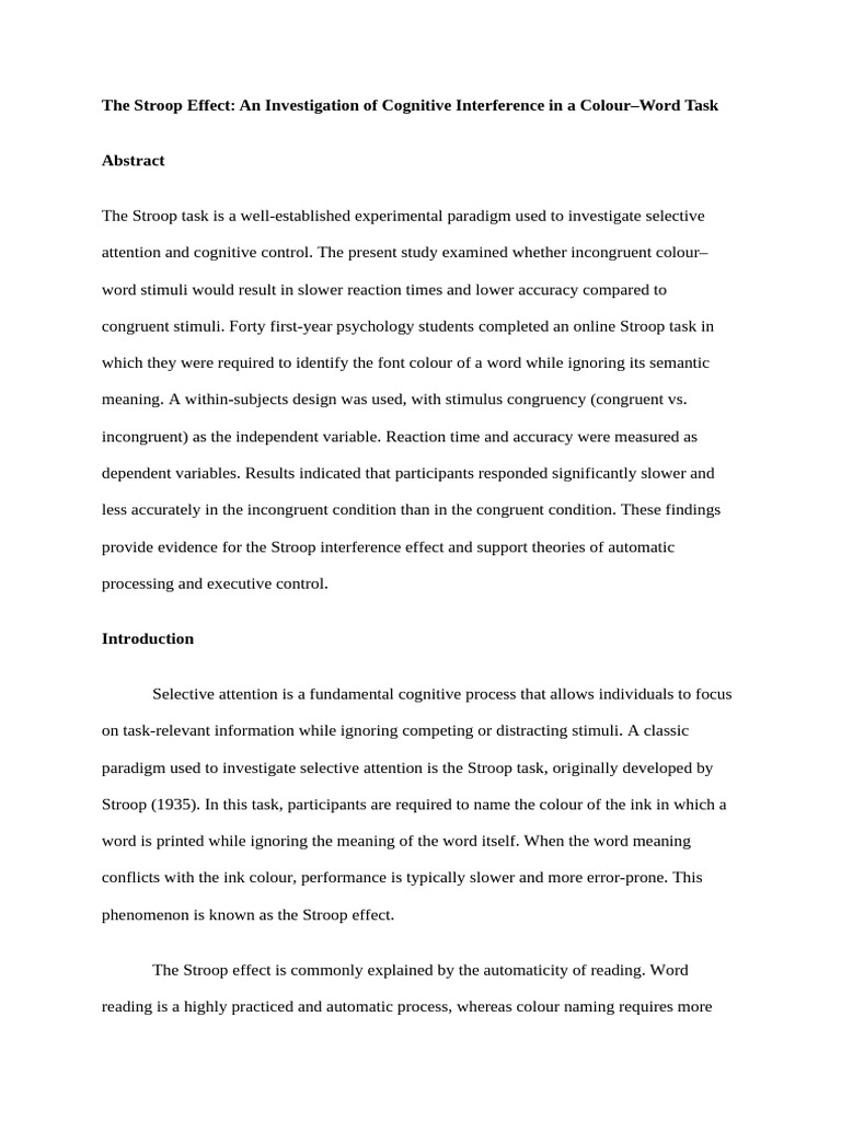 The Stroop Effect The Univeristy Student | PDF | Mental Chronometry ...