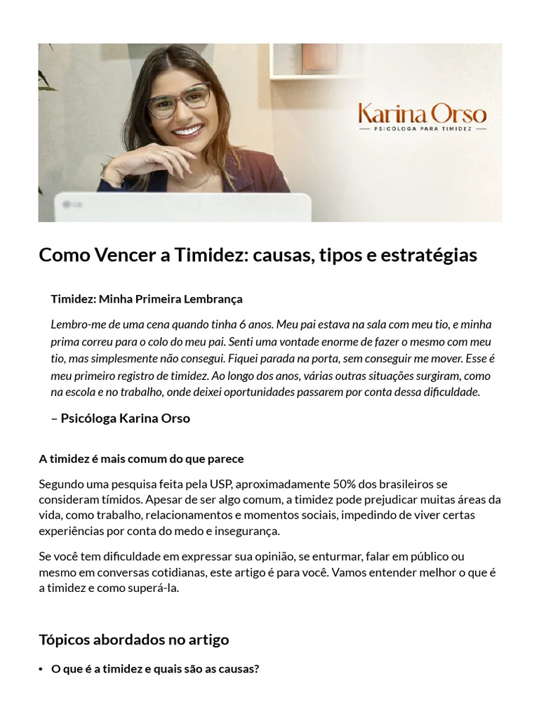 Como Vencer A Timidez - Causas, Tipos e Estratégias para Superar ...