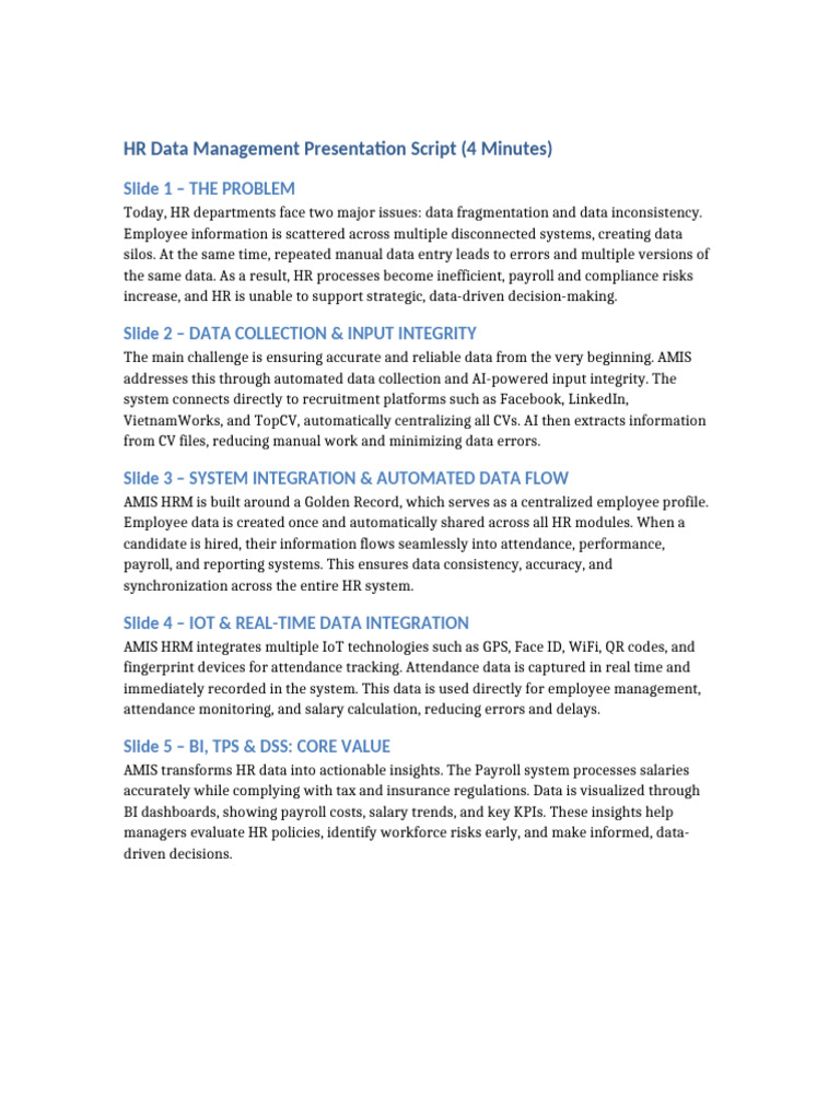HR Presentation Script 4 Minutes | PDF