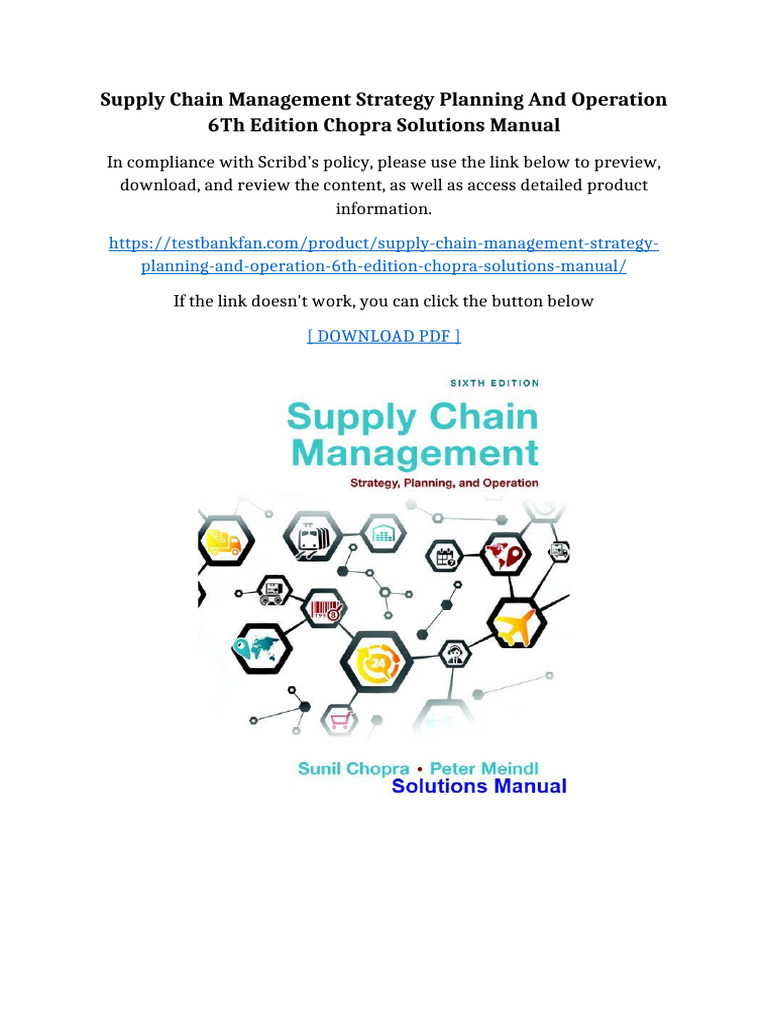 Supply Chain Management Strategy Planning and Operation 6th Edition ...