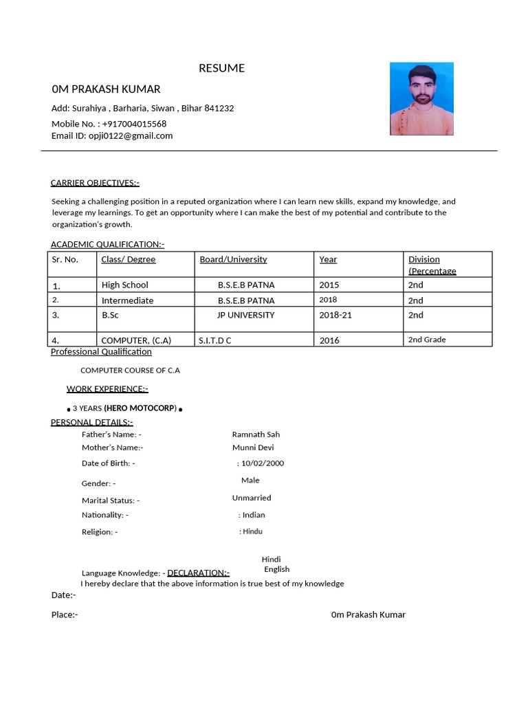 Bio Data New Op | PDF