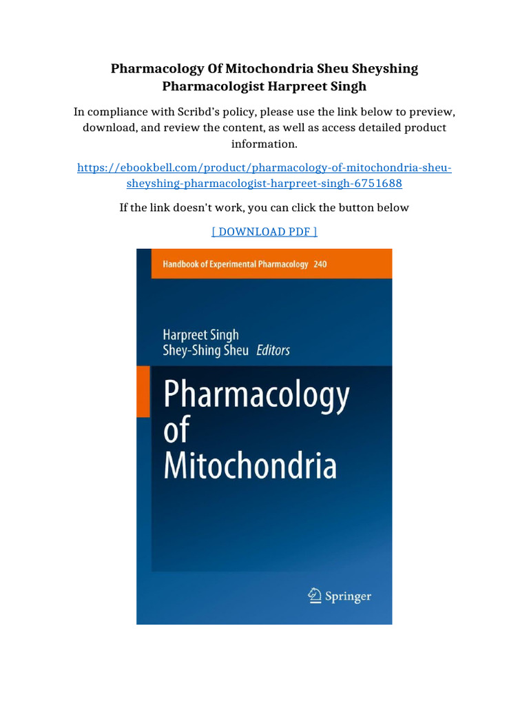 Pharmacology of Mitochondria Sheu Sheyshing Pharmacologist Harpreet ...
