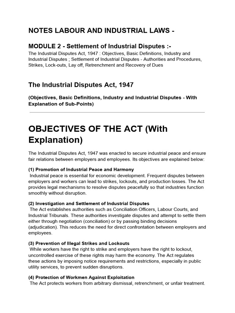 Notes Labour and Industrial Laws | PDF | Cost Of Living | Employment