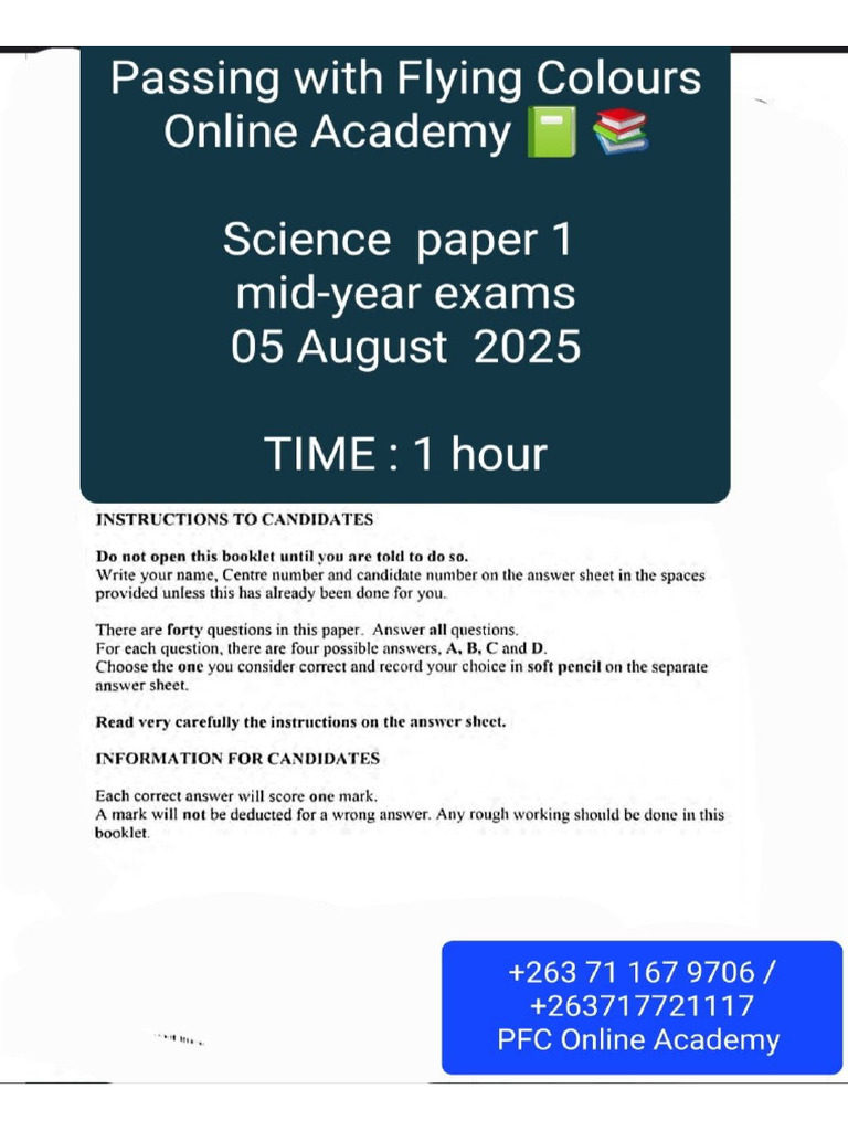 Science P1, PFC Mid-Year Exams | PDF