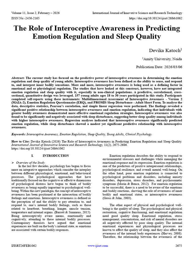 The Role of Interoceptive Awareness in Predicting Emotion Regulation ...