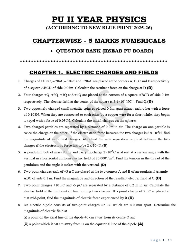 5 MARKS NUMERICALS PHYSICS at 2025-26 | PDF | Inductor | Electrical ...