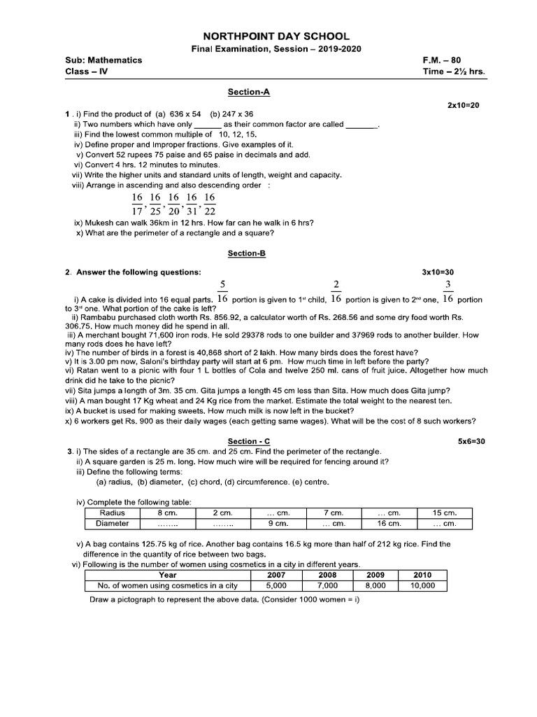 Class IV MATH | PDF