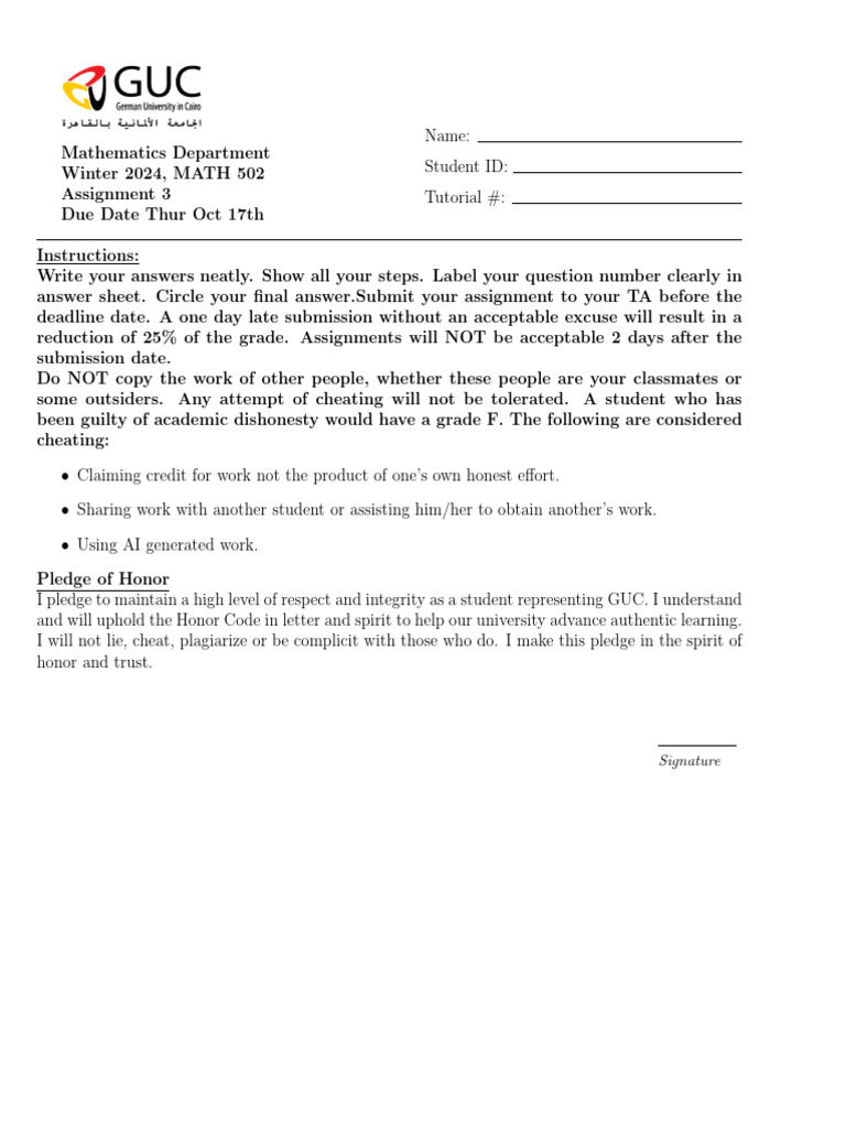 Assign 3 | PDF | System Of Linear Equations | Algebra