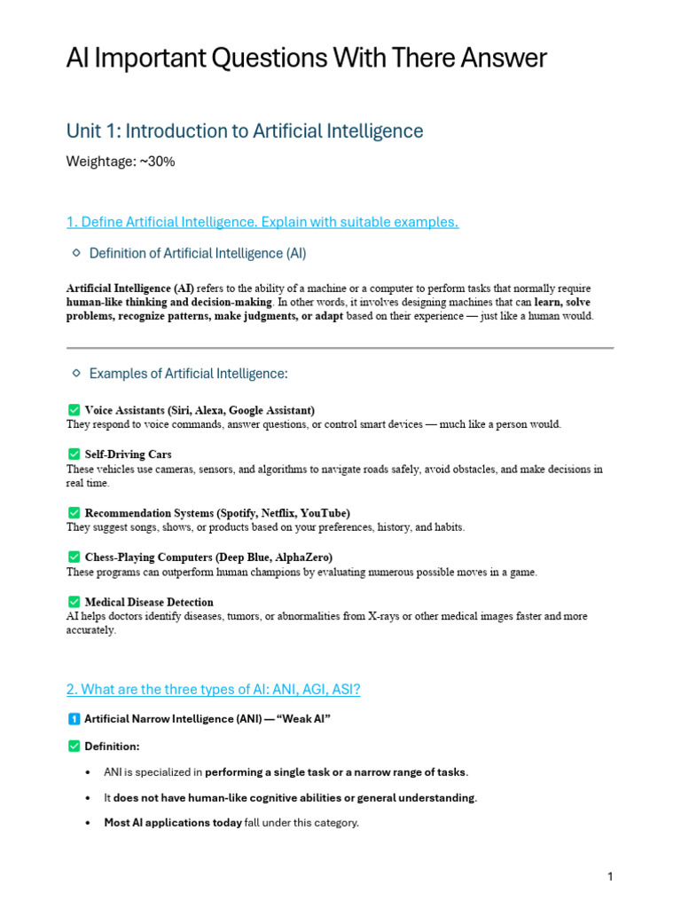 Ai IMP Question With Answer | PDF | Deep Learning | Machine Learning