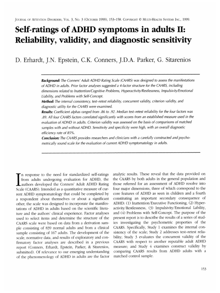 Self Ratings of ADHD Symptomas in Auts II Reliability Validity and ...