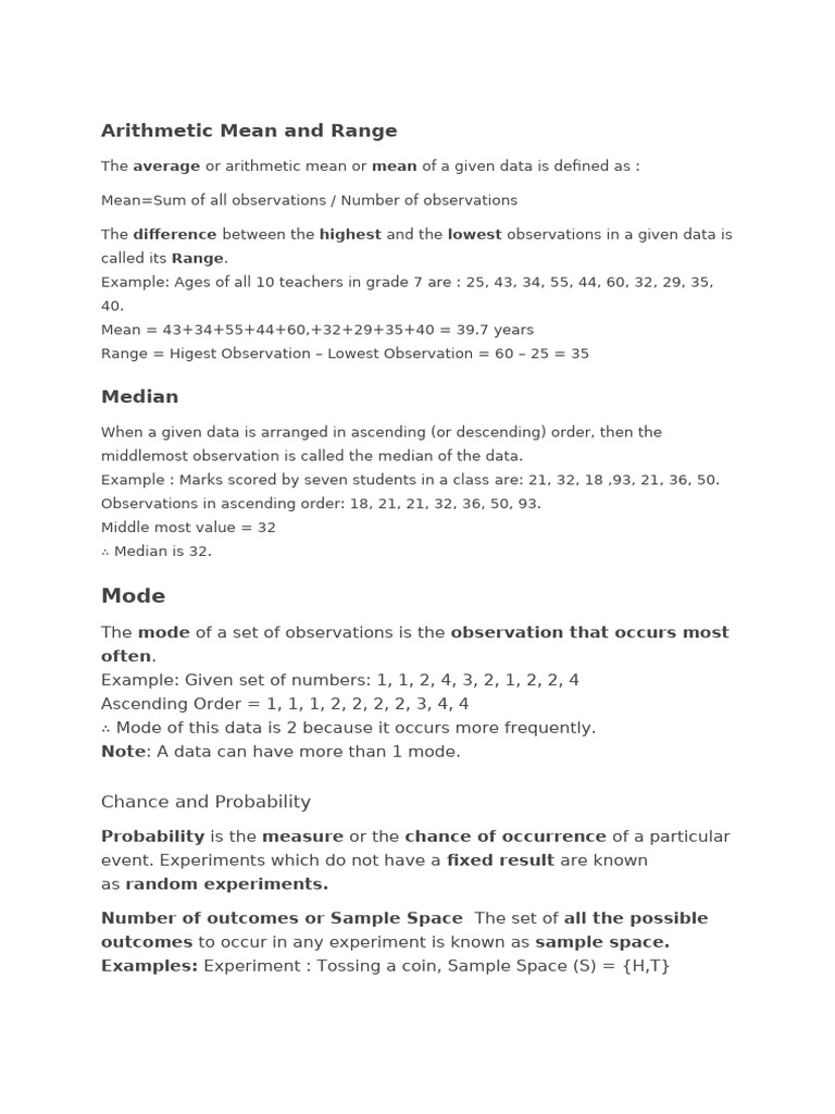 Arithmetic Mean and Range | PDF | Mean | Mode (Statistics)