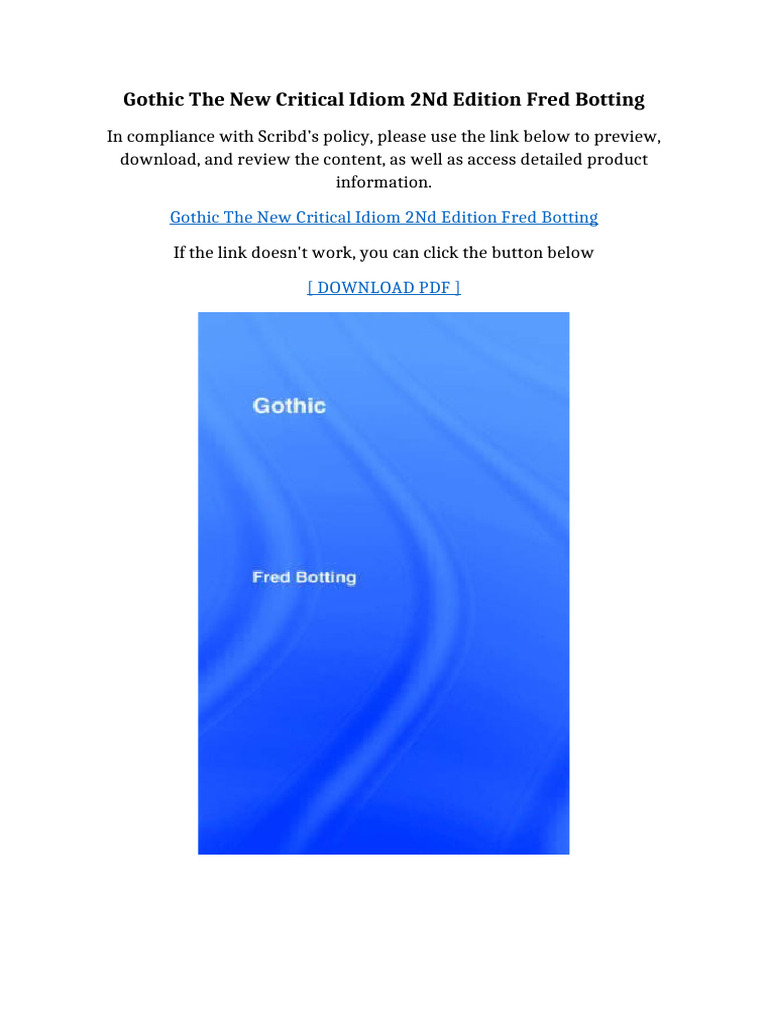 Gothic The New Critical Idiom 2nd Edition Fred Botting | PDF | Qr Code